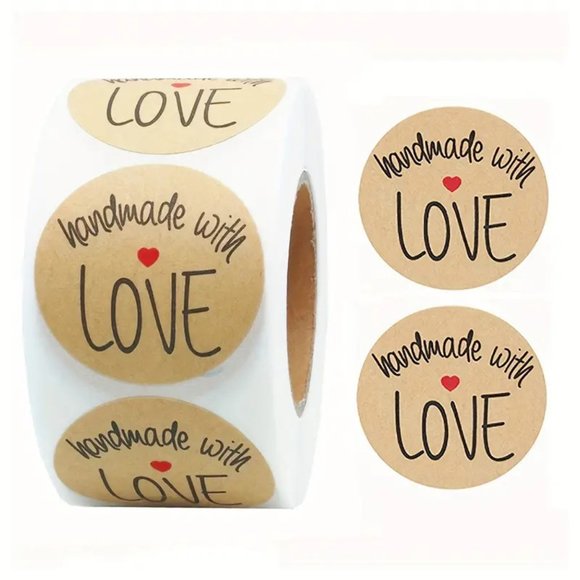 NEW 500pcs/roll Handmade With LOVE Stickers - Light Brown Kraft Labels - Picture 1 of 5